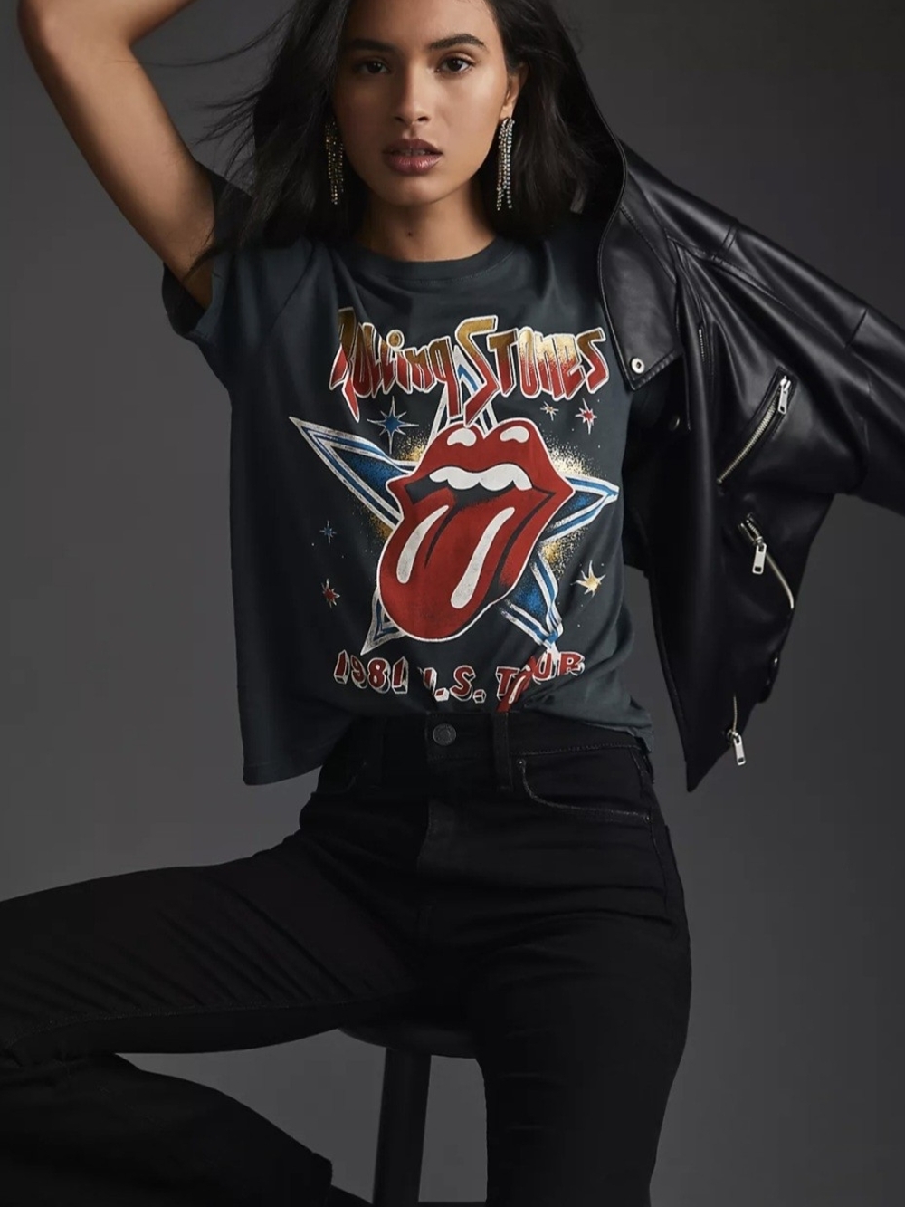 NWOT Anthropologie Letluv Black Rolling Stones Graphic Tee